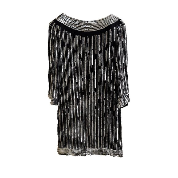 Flapper sequin 3/4 Sleeve, New Years Dress black &‎ sliver sparkly small Gatsby - Picture 2 of 12
